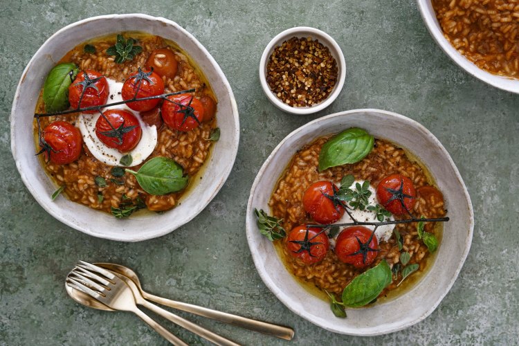 Tomato and mozzarella risotto. 