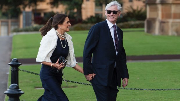 Bruce McWilliam and his wife Nicky at a wedding at Sydney University, May 2017.