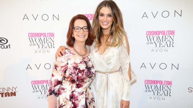 Julia Gillard and Delta Goodrem at the 10th annual <i>Cosmopolitan</I> Women of the Year Awards in Sydney.
