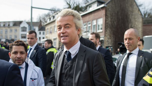 Geert Wilders, leader of the Dutch Freedom Party, campaigning in Valkenburg.