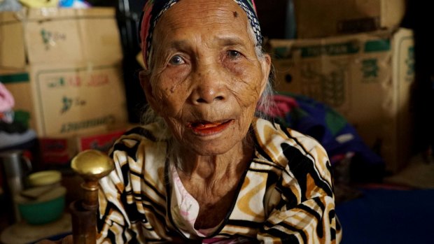 Kemban beru Sembiring, 95, seen at a refugee camp.