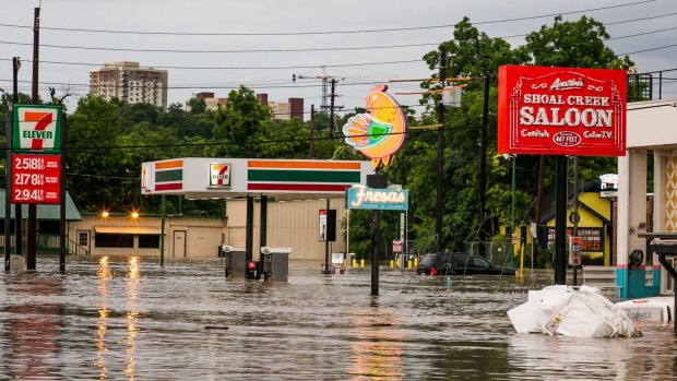 Parts of Austin are shown inundated after days of heavy rain.