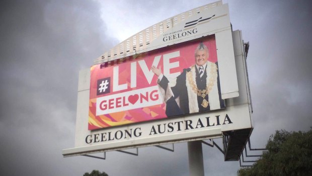 A billboard promoting Geelong, and Darryn Lyons, just outside Geelong.