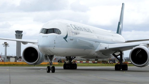 A Cathay Pacific Airbus A350-1000 at Melbourne Airport.