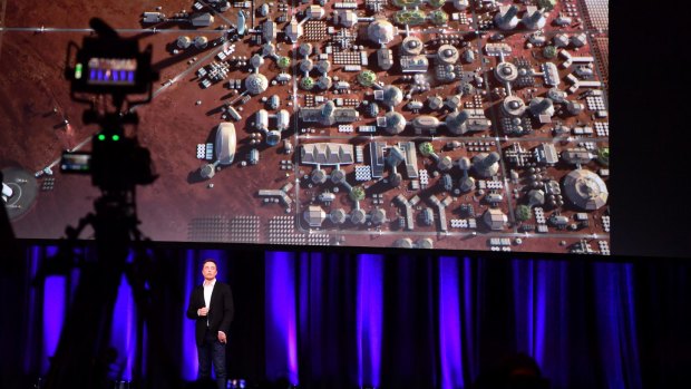 Elon Musk presents what he imagines a human colony on mars might look like.