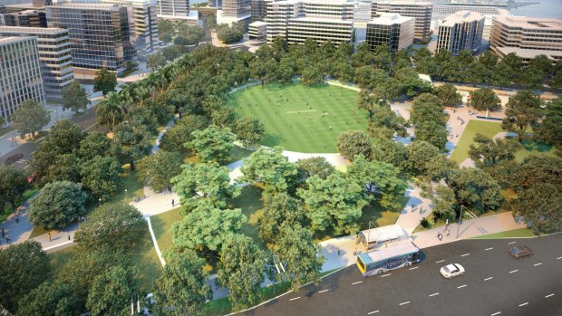 An artist's impression of the expansive Hercules Street Park planned for Hamilton.