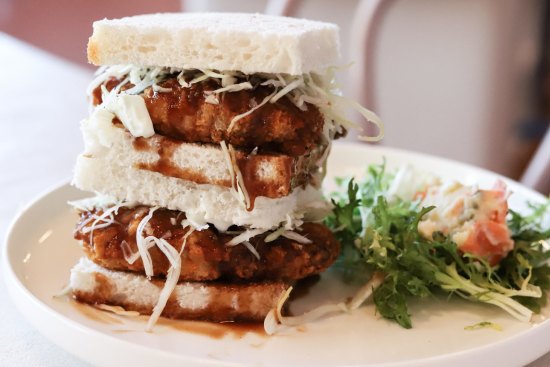 Chicken katsu sando with Bulldog sauce.