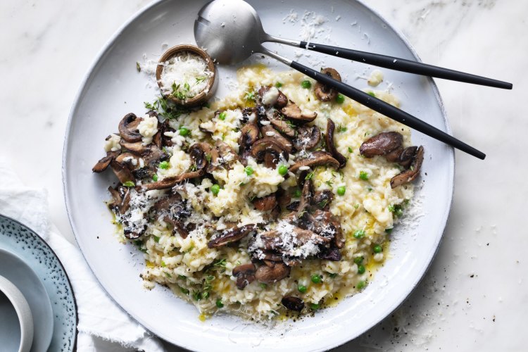 Mushroom and pea risotto. 