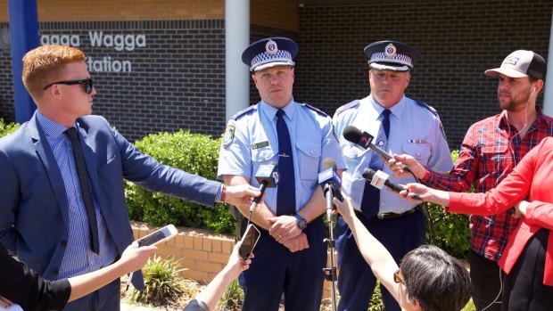 Superintendent Bob Noble (left) Assistant Commissioner Gary Worboys at a press conference at Wagga Wagga Police Station on Tuesday.