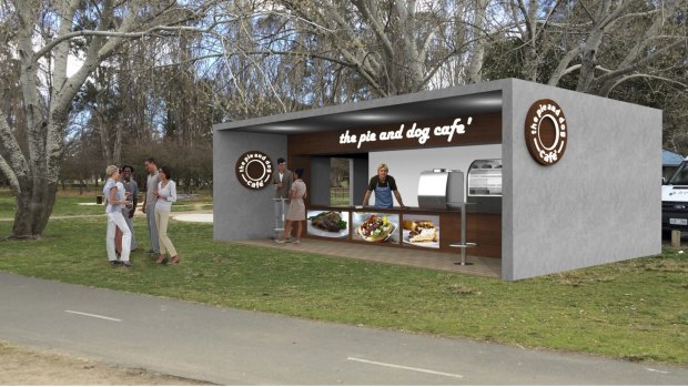 A concept drawing by Spacelab of the Pie and Dog Cafe that John Gerakiteys wants to build at Bowen Park.