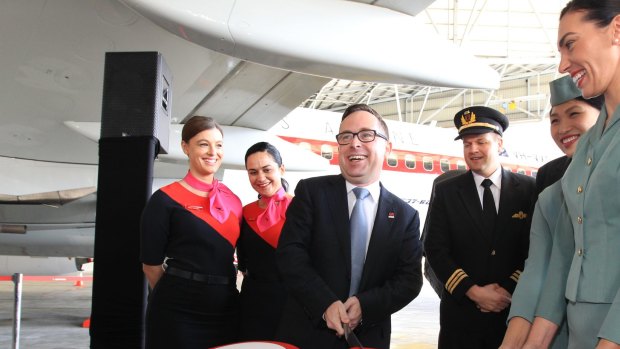 Qantas chief executive Alan Joyce celebrated the airline's 95th birthday in Mascot on Monday.