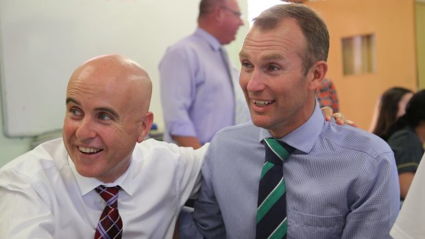 Former NSW education minister Adrian Piccoli (left), with his replacement Rob Stokes, will be an honorary professor  at UNSW.
