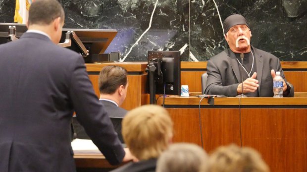 Wrestler Hulk Hogan testifies in his case against the news website Gawker in St Petersburg, Florida, in March.