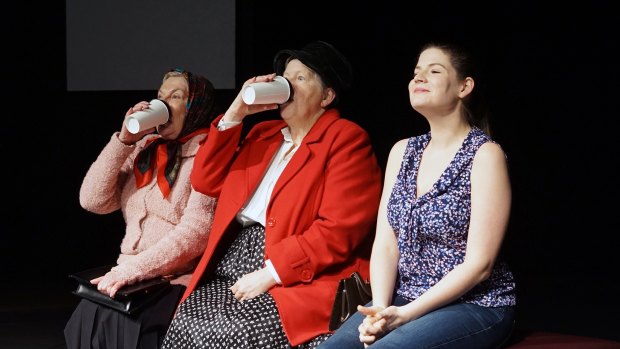 <i>Neighbourhood Watch</I> is worth seeing for the performances of Judi Crane (left), Liz de Totth and Alex McPherson alone.