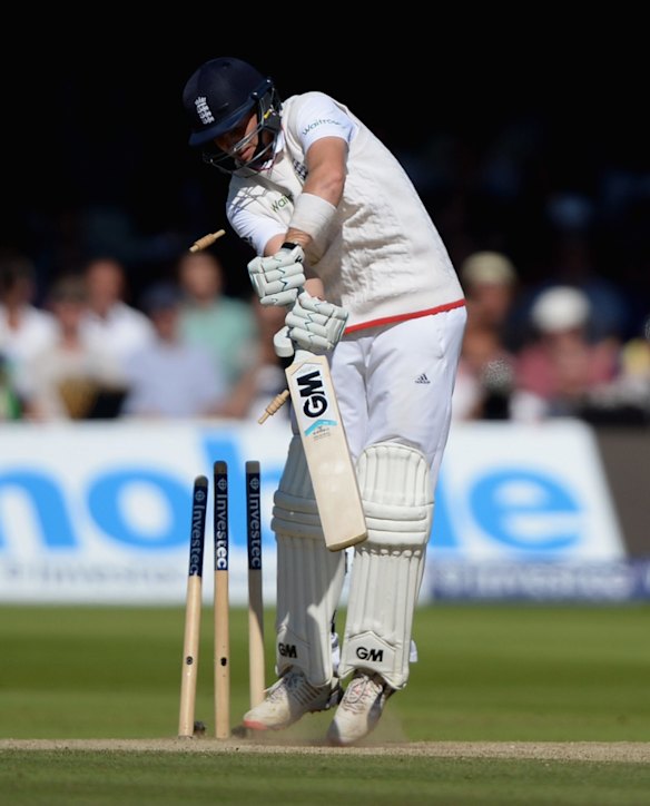 Joe Root is bowled by Josh Hazlewood to continue England's misery. 