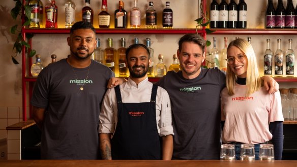 Bar manager Adam Howard, chef Davish Juggiah and co-owners Tom and Jenna Davies.