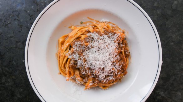 Fettuccine with ragu bolognese from the Grossi family's Cellar Bar.