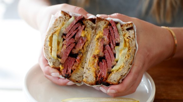Tothy Brothers Deli hot pastrami sandwich.