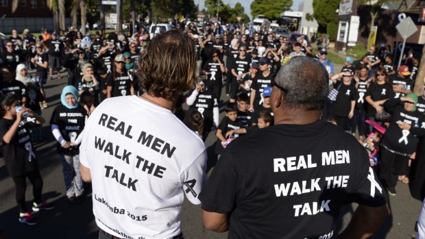 Crowds at a White Ribbon Day March in 2015. 