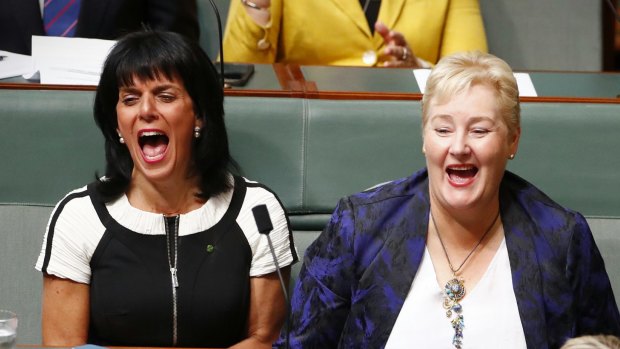 Liberal MPs Julia Banks and Ann Sudmalis in Parliament House in March.