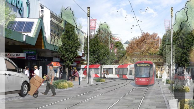 An artist's impression of the Parramatta light rail.