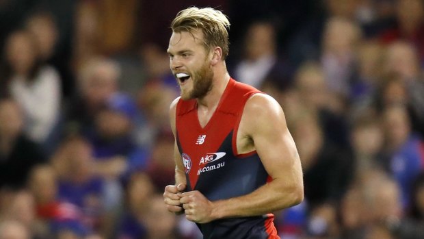 Finding form: Jack Watts during Melbourne's big win over the Western Bulldogs.