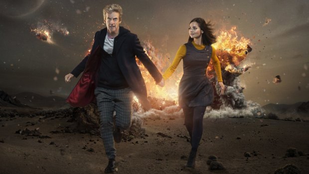 Peter Capaldi as the Doctor and Jenna Coleman as Clara in <i>Doctor Who</i>.