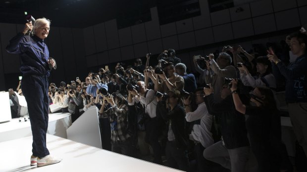 Dyson founder James Dyson unveils the Supersonic dryer to Japanese media earlier this year.