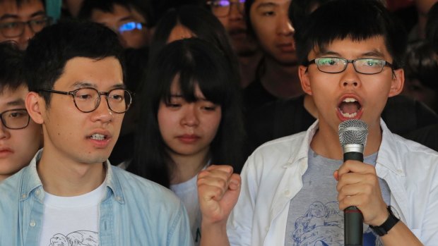 Hong Kong activist Joshua Wong, right, and Nathan Law, left, in 2014. 