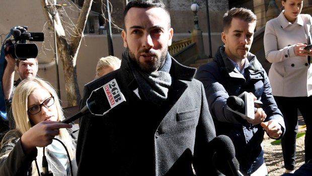 Nick Hanna, the lawyer for Daniel Ibrahim, speaks to media as he leaves the Central Local Court on Wednesday. 