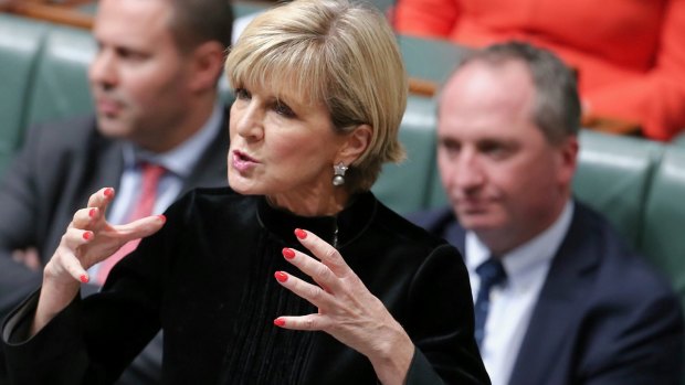 All Black? Foreign Minister Julie Bishop and Deputy Prime Minister Barnaby Joyce during question time on Tuesday. 