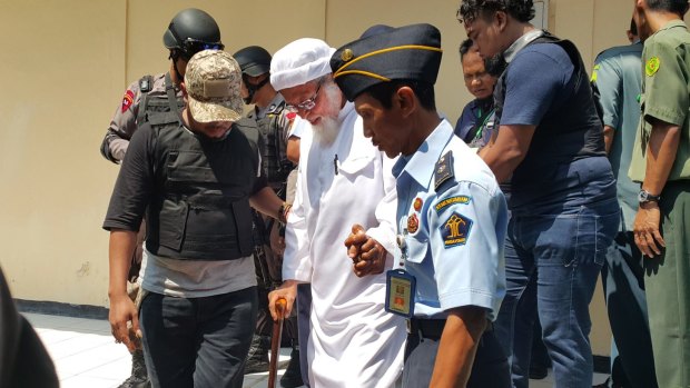 Abu Bakar Bashir outside court in Cilacap on Wednesday.