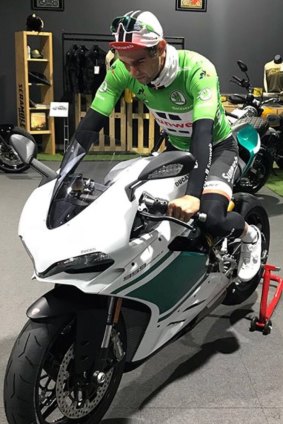 Tour de France green jersey winner Michael Matthews on a Ducati made in his honour.