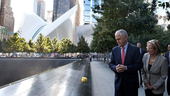 Prime Minister Malcolm Turnbull with Lucy Turnbull visit the 9/11 Memorial in New York.