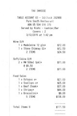 Receipt for lunch with Gavan Morris at Pure South.