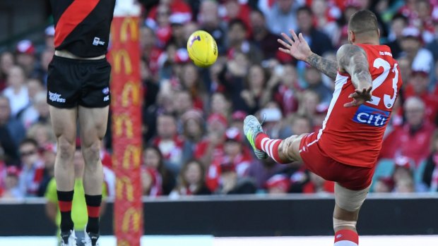 On target: Lance Franklin scores his opening goal for the match.