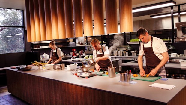 Chefs at work in the Royal Mail kitchen.