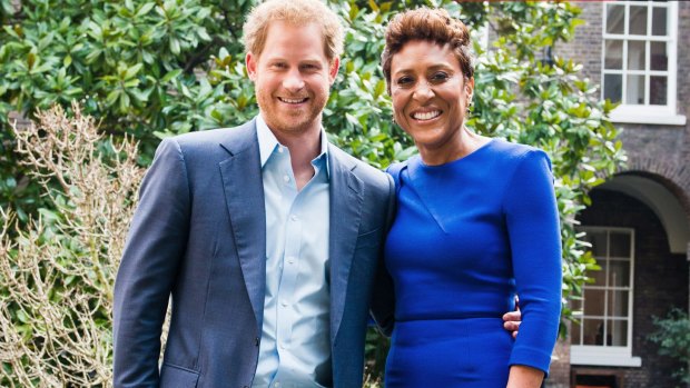 Prince Harry, left, with ABC's <i>Good Morning America</i> co-host Robin Roberts during the exclusive interview.