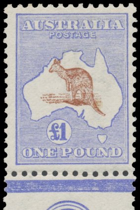 One of two similar stamps, with printer's monogram attached, as bought from the Arthur Gray sale in 2007. The low probability that any survived with the printers stamp attached makes these extremely desirable. Estimate: $75,000.