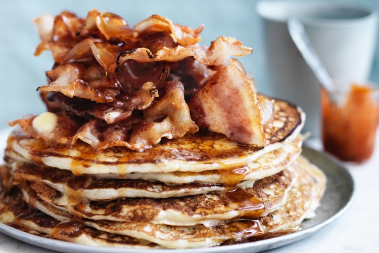 Jill Dupleix's Canadian flapjacks with hot maple syrup.