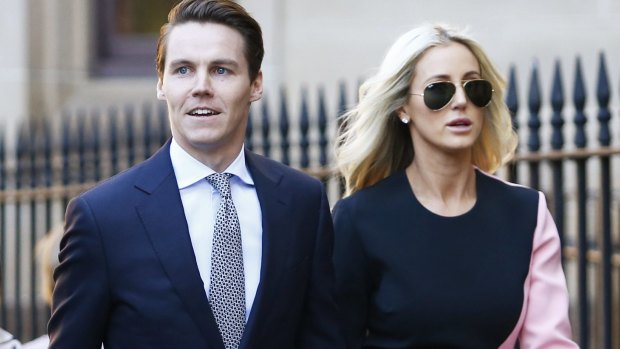 Oliver Curtis and his wife Roxy Jacenko arriving at his trial in the Supreme Court in Sydney.