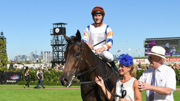 Guineas win: Luke Currie returns to scale riding Hey Doc.