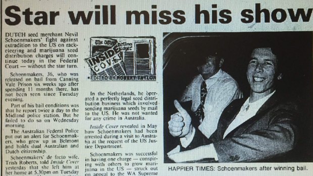 A photo of the <i>West Australian</i> of August 2, 1991, reporting Nevil Schoenmakers' disappearance.