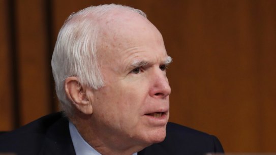 Republican senator John McCain questions former FBI director James Comey during a Senate Intelligence Committee hearing on Capitol Hill.