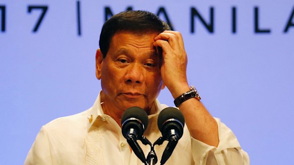 Philippine President Rodrigo Duterte speaks at the conclusion of the 30th ASEAN Leaders' Summit in Manila.