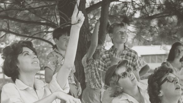 Ava Gardner relaxes on the set during the making of <i>On the Beach</I>.