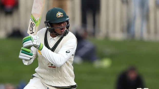 Usman Khawaja bats during day three of the second Test.