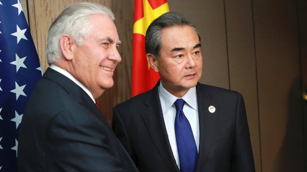 US Secretary of State Rex Tillerson and Chinese Foreign Minister Wang Yi in Manila for the ASEAN foreign ministers' meeting.
