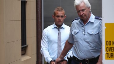 Original jail sentence doubled: Kieran Loveridge is led from court after his original sentencing.