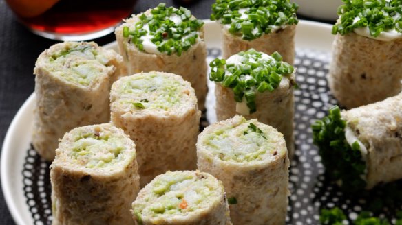 Roll up, roll up: crab and avocado pinwheel sandwiches <a href="https://www.goodfood.com.au/recipes/crab-and-avocado-rolls-20111018-29uls"><b>(Recipe here)</b></a>.